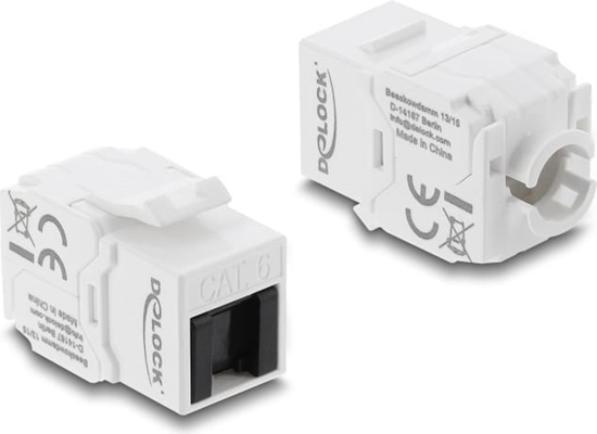 Picture of Delock Keystone Module RJ45 jack to LSA Cat.6 UTP tool-free with dust cover white / black