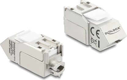 Picture of Delock Keystone Module RJ45 jack to LSA Cat.6A 45° angled connector, shielded, 90° cable routing tool-free metal