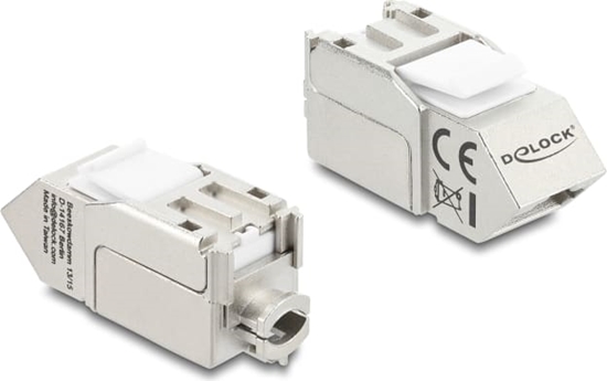 Picture of Delock Keystone Module RJ45 jack to LSA Cat.6A 45° angled connector, shielded, 90° cable routing tool-free metal