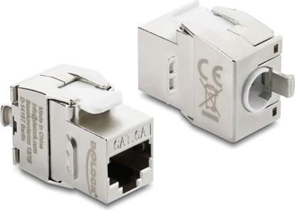 Picture of Delock Keystone Module RJ45 jack to LSA Cat.6A toolfree shielded metal silver / white