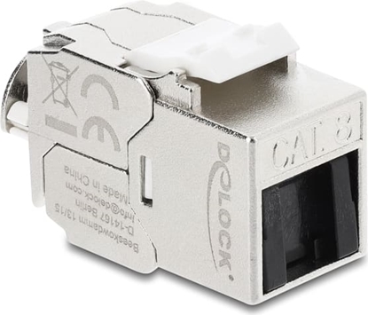 Picture of Delock Keystone Module RJ45 jack to LSA Cat.8.1 shielded with locking clip and dust cover cable tie-free