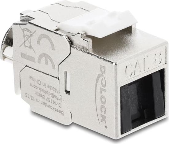 Picture of Delock Keystone Module RJ45 jack to LSA Cat.8.1 shielded with locking clip and dust cover cable tie-free
