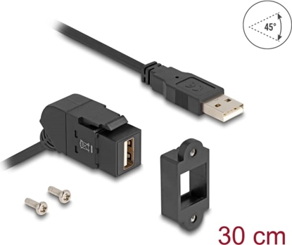 Picture of Delock Keystone Module USB 2.0 Type-A panel mount female 45° angled to Type-A male with 30 cm cable black