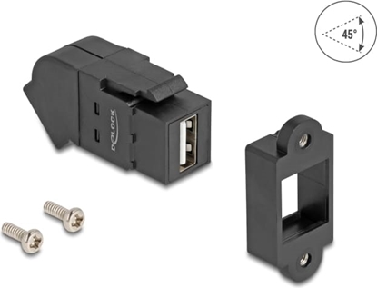 Picture of Delock Keystone Module USB 2.0 Type-A panel mount female to Type-A female 45° angled black