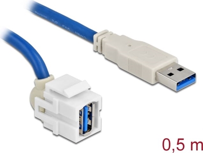 Picture of Delock Keystone Module USB 5 Gbps type-A female 250° to type-A male with 0.5 m cable white