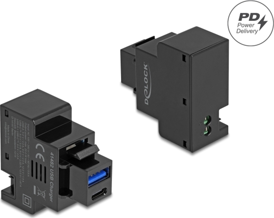 Picture of Delock Keystone Module with USB Type-A and USB Type-C™ Charging Port PD 20 W black