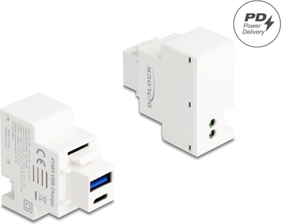 Picture of Delock Keystone Module with USB Type-A and USB Type-C™ Charging Port PD 20 W white