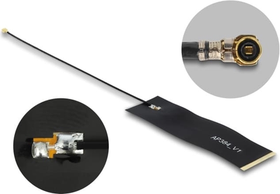 Picture of Delock LoRa Antenna 863 - 928 MHz I-PEX Inc., MHF® 4 plug 1.68 dBi 15 cm 1.13 FPC black self adhesive