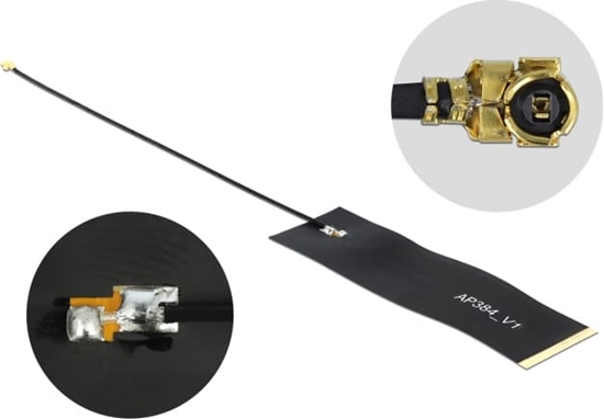 Picture of Delock LoRa Antenna 863 - 928 MHz I-PEX Inc., MHF® I plug 1.68 dBi 15 cm 1.13 FPC black self adhesive