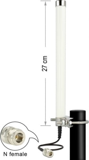 Picture of Delock LTE / GSM / UMTS Antenna N jack 2 - 6,5 dBi 27 cm omnidirectional fixed pole mount white outdoor