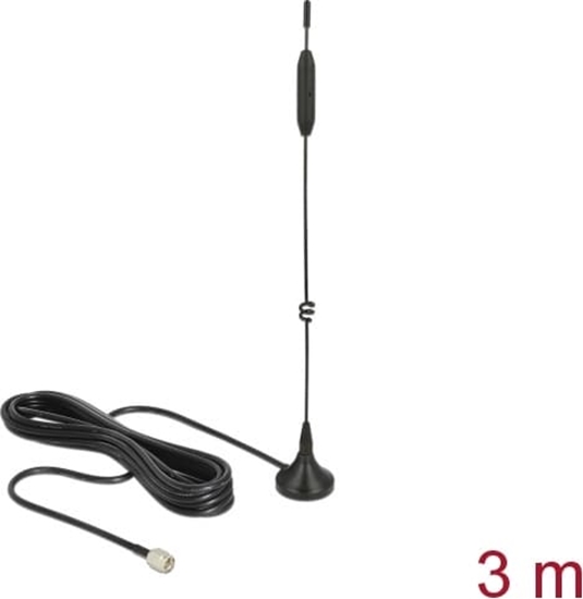 Picture of Delock LTE / GSM / UMTS Antenna SMA plug 3 - 5 dBi fixed omnidirectional with magnetic base and connection cable RG-174 3 m outdoor black