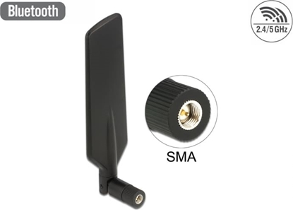 Picture of Delock LTE Antenna Dual Band WLAN ac/a/b/g/n SMA plug 1 - 4 dBi omnidirectional rotatable with tilt joint black