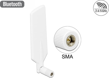 Picture of Delock LTE Antenna Dual Band WLAN ac/a/b/g/n SMA plug 1 - 4 dBi omnidirectional rotatable with tilt joint white