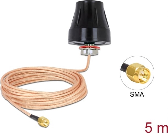 Изображение Delock LTE Antenna SMA plug 2 dBi fixed omnidirectional with connection cable (RG-316U 5 m) outdoor black