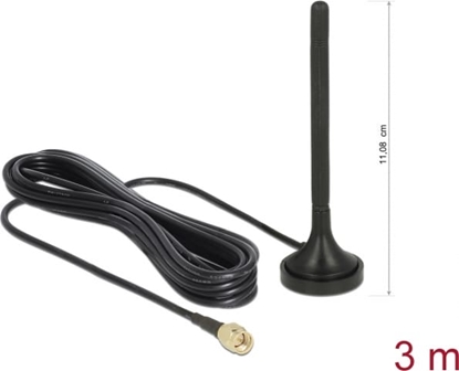 Picture of Delock LTE Antenna SMA plug 2 dBi fixed omnidirectional with magnetic base and connection cable RG-174 3 m outdoor black