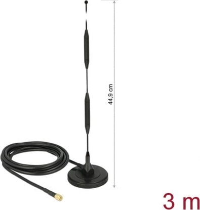 Picture of Delock LTE Antenna SMA plug 5 dBi 44.9 cm fixed omnidirectional with magnetic base and connection cable RG-58 3 m outdoor black