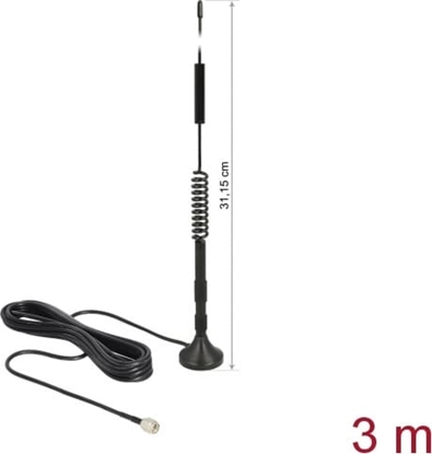 Picture of Delock LTE Antenna SMA plug 5 dBi fixed omnidirectional with magnetic base and connection cable RG-174 3 m outdoor black