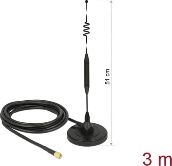 Picture of Delock LTE Antenna SMA plug 6 dBi fixed omnidirectional with magnetic base and connection cable RG-58 3 m outdoor black