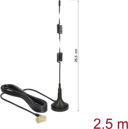 Picture of Delock LTE Antenna SMA plug 90° 2.5 dBi fixed omnidirectional with magnetic base and connection cable RG-174 2.5 m outdoor black