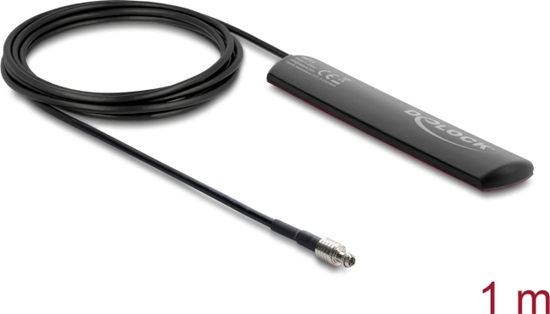 Picture of Delock LTE Antenna TS9 plug 1.5 dBi omnidirectional fixed with connection cable RG-174 1 m adhesive mounting outdoor black
