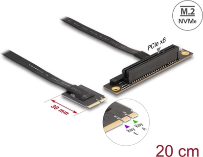 Picture of Delock M.2 Key A+E to PCIe x8 NVMe Adapter angled with 20 cm cable