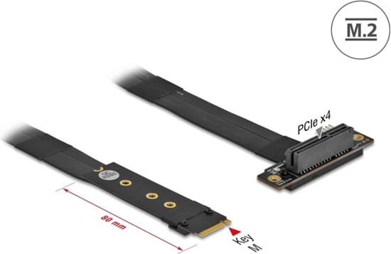 Picture of Delock M.2 Key M to PCIe x4 NVMe Adapter angled with 20 cm cable