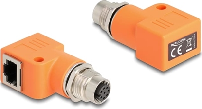 Picture of Delock M12 Adapter A-coded 8 pin female to RJ45 jack Cat.5e with mounting hole 90° angled orange