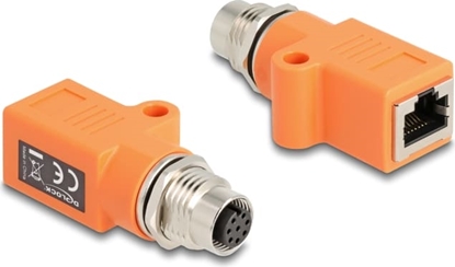 Picture of Delock M12 Adapter A-coded 8 pin female to RJ45 jack Cat.5e with mounting hole straight orange