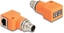 Picture of Delock M12 Adapter A-coded 8 pin male to RJ45 jack Cat.5e with mounting hole 90° angled orange