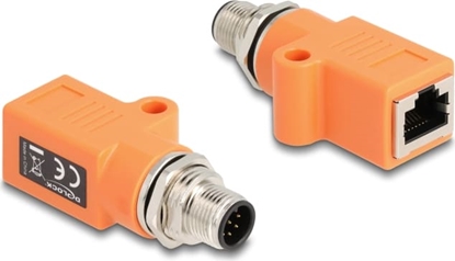 Picture of Delock M12 Adapter A-coded 8 pin male to RJ45 jack Cat.5e with mounting hole straight orange