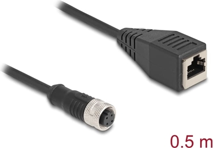 Picture of Delock M12 Adapter Cable D-coded 4 pin female to RJ45 female 50 cm