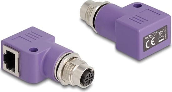 Picture of Delock M12 Adapter D-coded 4 pin female to RJ45 jack Cat.5e with mounting hole 90° angled violet
