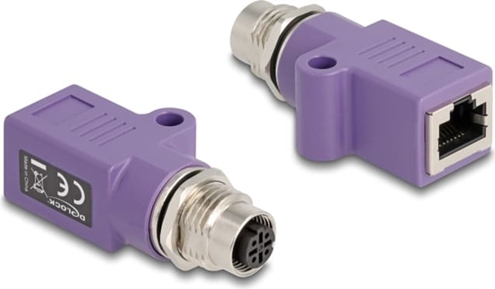 Picture of Delock M12 Adapter D-coded 4 pin female to RJ45 jack Cat.5e with mounting hole straight violet
