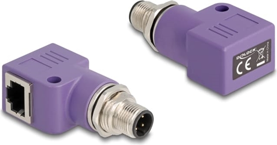Picture of Delock M12 Adapter D-coded 4 pin male to RJ45 jack Cat.5e with mounting hole 90° angled violet