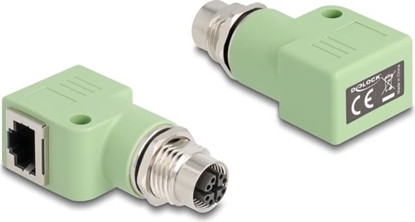 Picture of Delock M12 Adapter X-coded 8 pin female to RJ45 jack Cat.5e with mounting hole 90° angled green