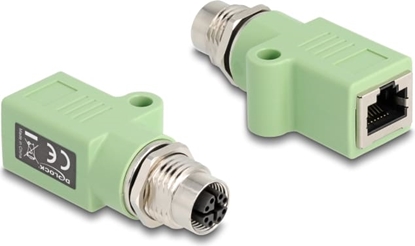 Picture of Delock M12 Adapter X-coded 8 pin female to RJ45 jack Cat.5e with mounting hole straight green