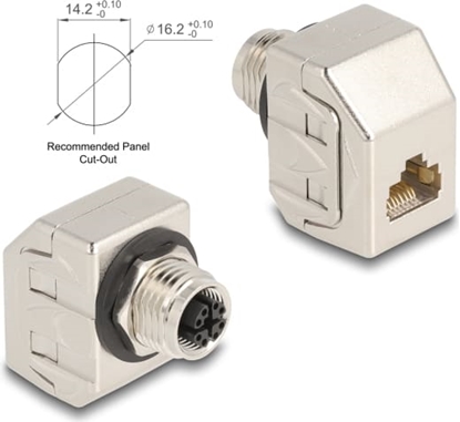 Picture of Delock M12 Adapter X-coded 8 pin female to RJ45 jack Cat.6A STP metal