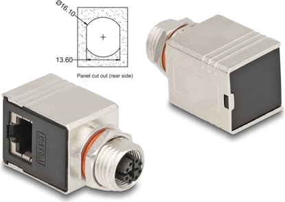 Picture of Delock M12 Adapter X-coded 8 pin female to RJ45 jack Cat.6A STP shielded 90° angled