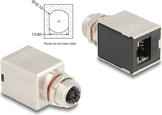 Picture of Delock M12 Adapter X-coded 8 pin female to RJ45 jack Cat.6A STP shielded straight