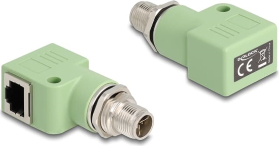 Picture of Delock M12 Adapter X-coded 8 pin male to RJ45 jack Cat.5e with mounting hole 90° angled green