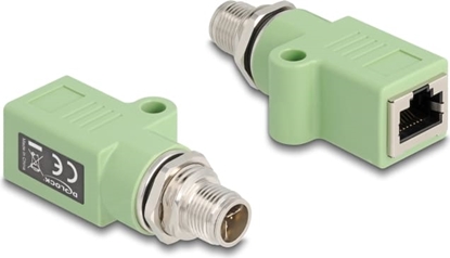 Picture of Delock M12 Adapter X-coded 8 pin male to RJ45 jack Cat.5e with mounting hole straight green