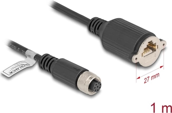 Picture of Delock M12 Cable A-coded 8 pin female to RJ45 jack for installation Cat.5e FTP 1 m black