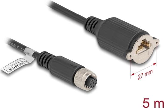 Picture of Delock M12 Cable A-coded 8 pin female to RJ45 jack for installation Cat.5e FTP 5 m black