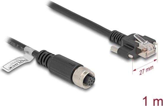 Picture of Delock M12 Cable A-coded 8 pin female to RJ45 plug with screws Cat.5e FTP 1 m black