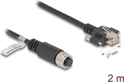 Picture of Delock M12 Cable A-coded 8 pin female to RJ45 plug with screws Cat.5e FTP 2 m black