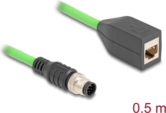 Picture of Delock M12 Cable A-coded 8 pin male to RJ45 female PUR (TPU) 0.5 m