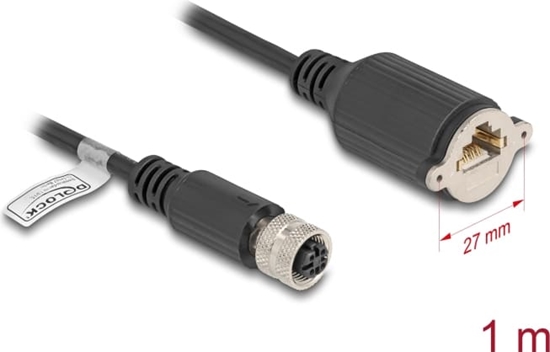 Picture of Delock M12 Cable D-coded 4 pin female to RJ45 jack for installation Cat.5e FTP 1 m black