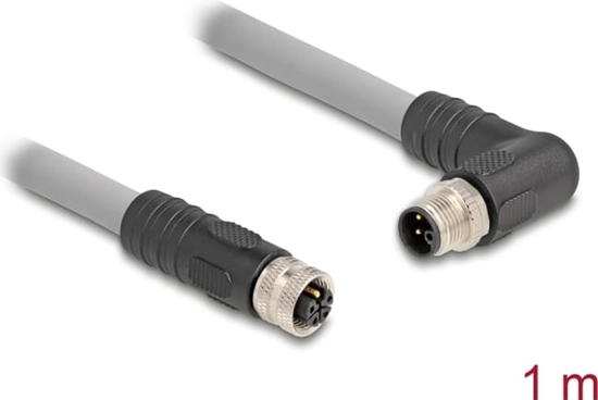 Picture of Delock M12 Cable L-coded 5 pin male right angled to female straight PUR suitable for drag chains 1 m grey