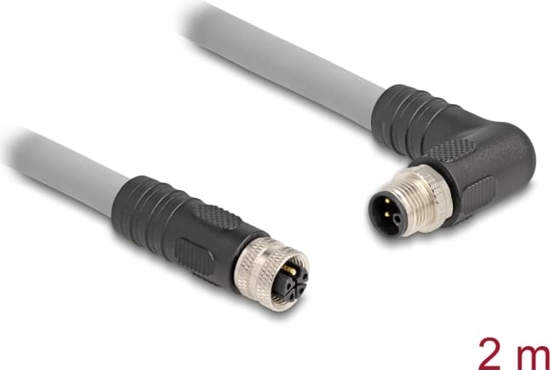 Picture of Delock M12 Cable L-coded 5 pin male right angled to female straight PUR suitable for drag chains 2 m grey