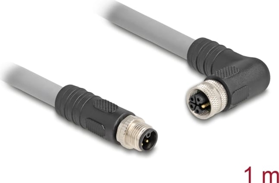 Picture of Delock M12 Cable L-coded 5 pin male straight to female right angled PUR suitable for drag chains 1 m grey